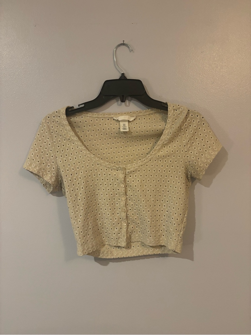 H&M Cream Eyelet Button Crop Top